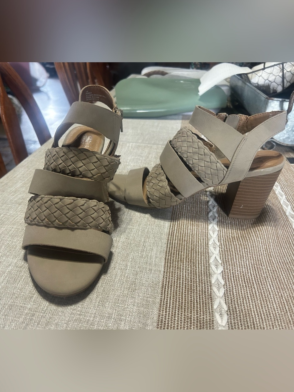 Woven Strap Block Heel Sandals - Taupe